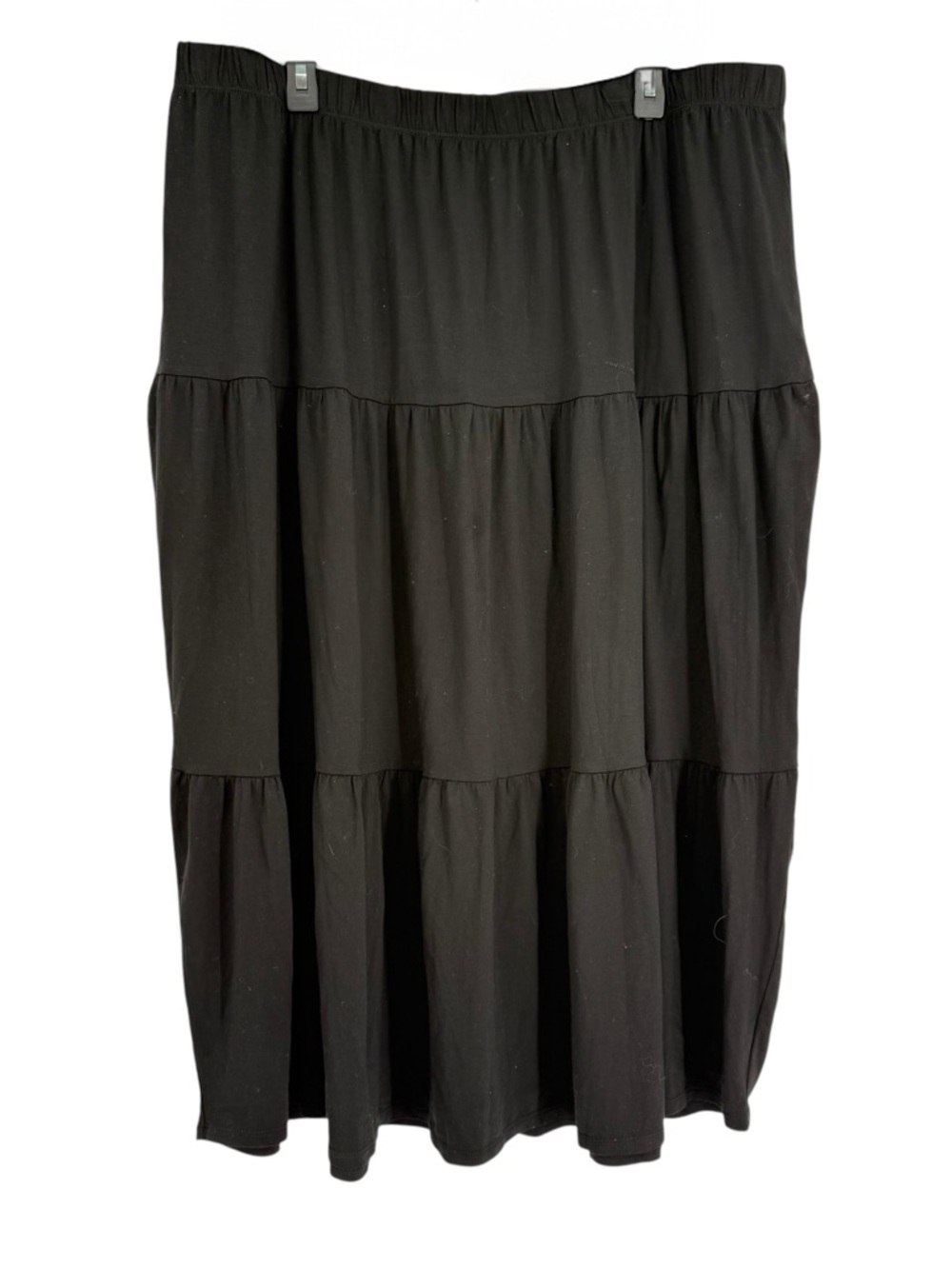 Eileen Fisher Black Tiered Maxi Skirt Elastic Waist Boho Flowy Size 2X Pull On
